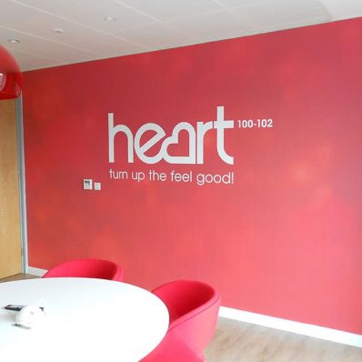 Heart Radio - meeting room branding digitally printed full colour wallpaper